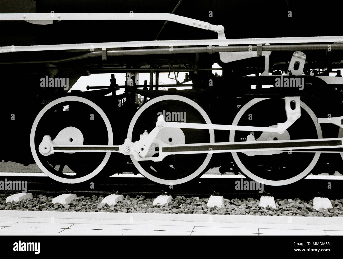 Transport - Steam locomotive train at Thonburi Station in Bangkok in Thailand in Southeast Asia Far East. Travel B&W Stock Photo