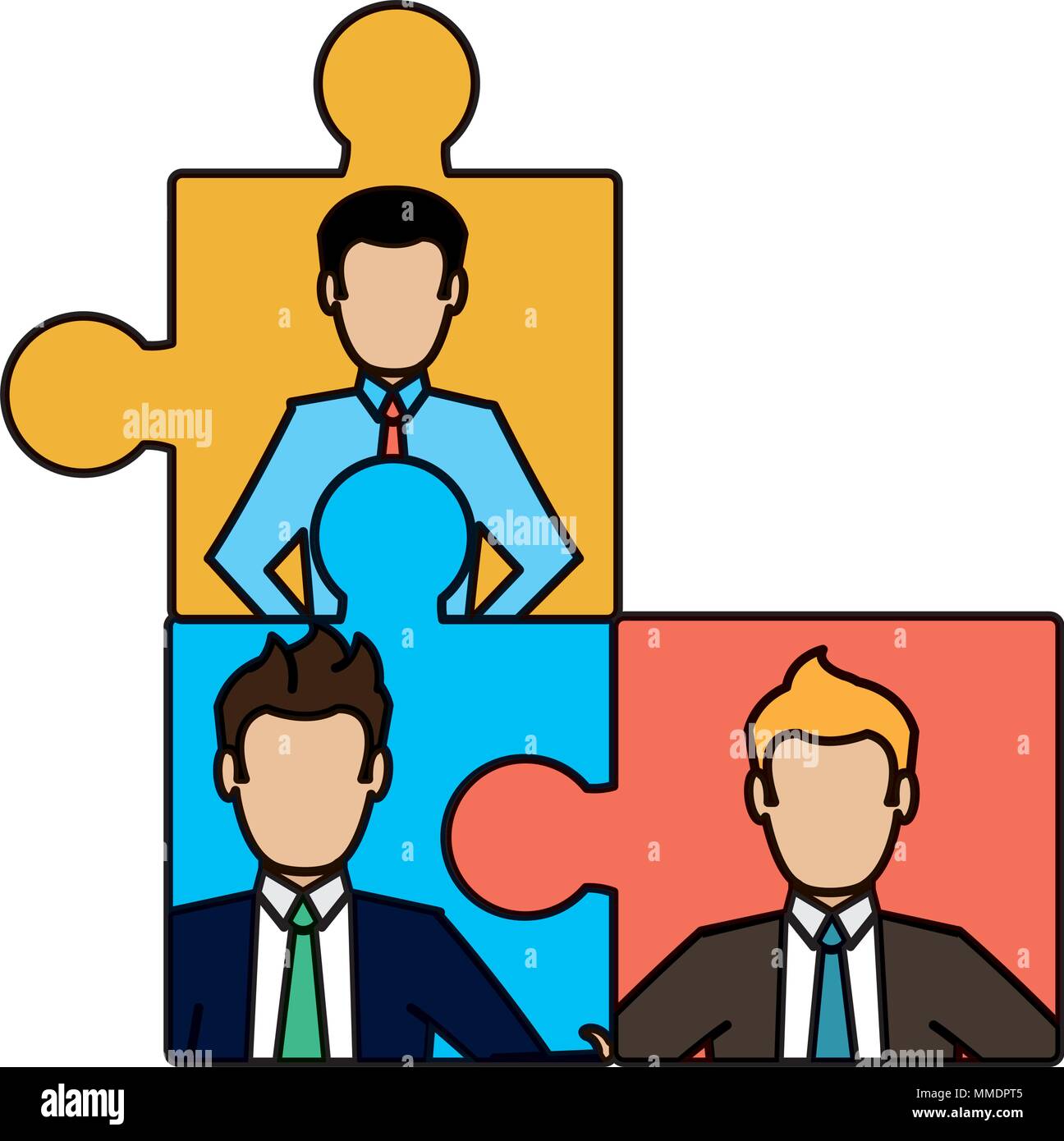 color game puzzle pieces with businessmen success Stock Vector Image ...