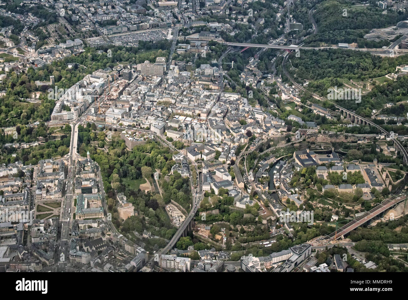 Aerial view of Luxembourg city, Plateau du Kirchberg Stock Photo