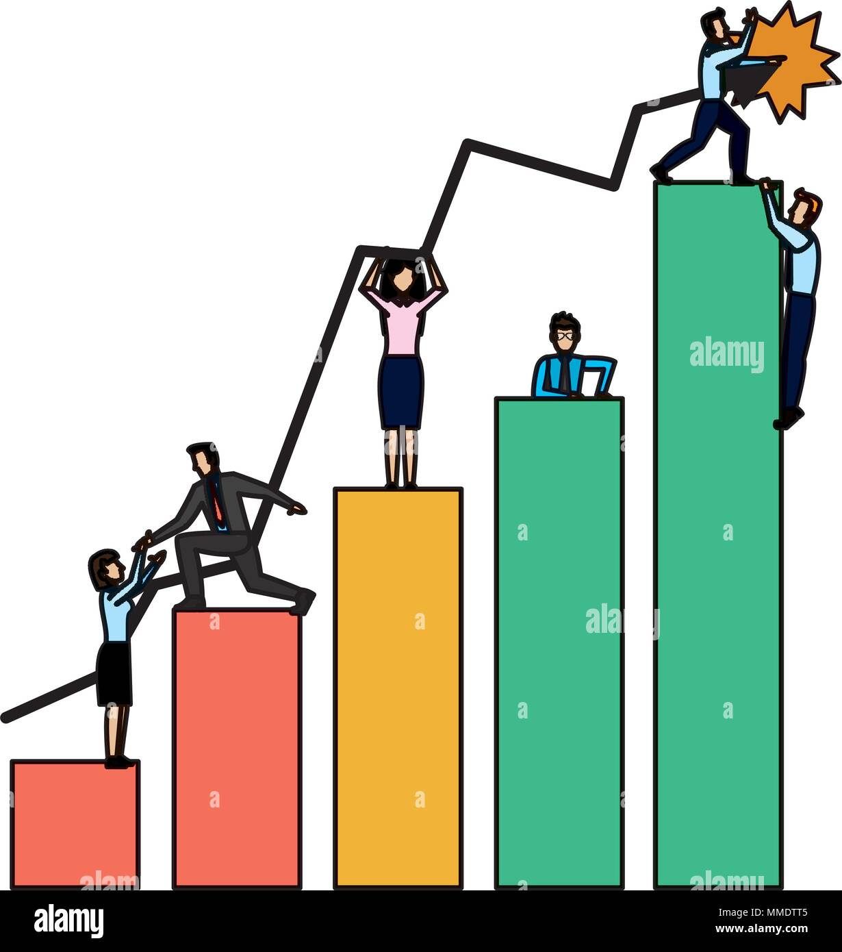 color businesspeople teamwork in the statistics diagram bar Stock ...