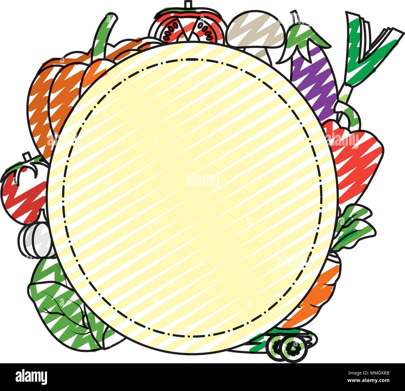 doodle natural vegetables organic food around emblem Stock Vector Image ...