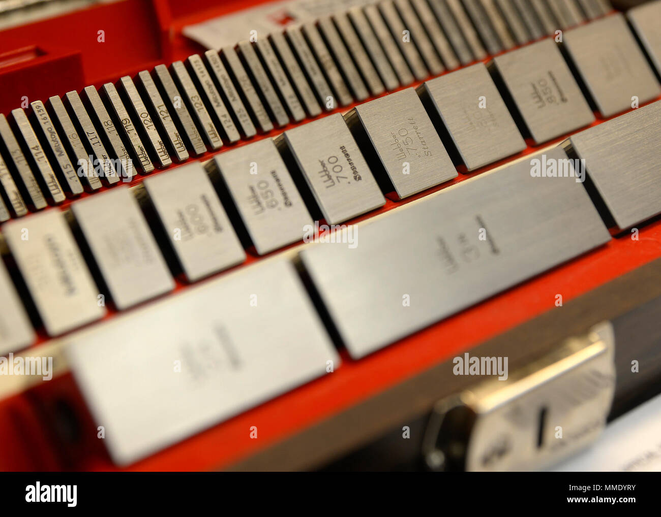 Gauge blocks are aligned in a box at the 3rd Maintenance Squadron