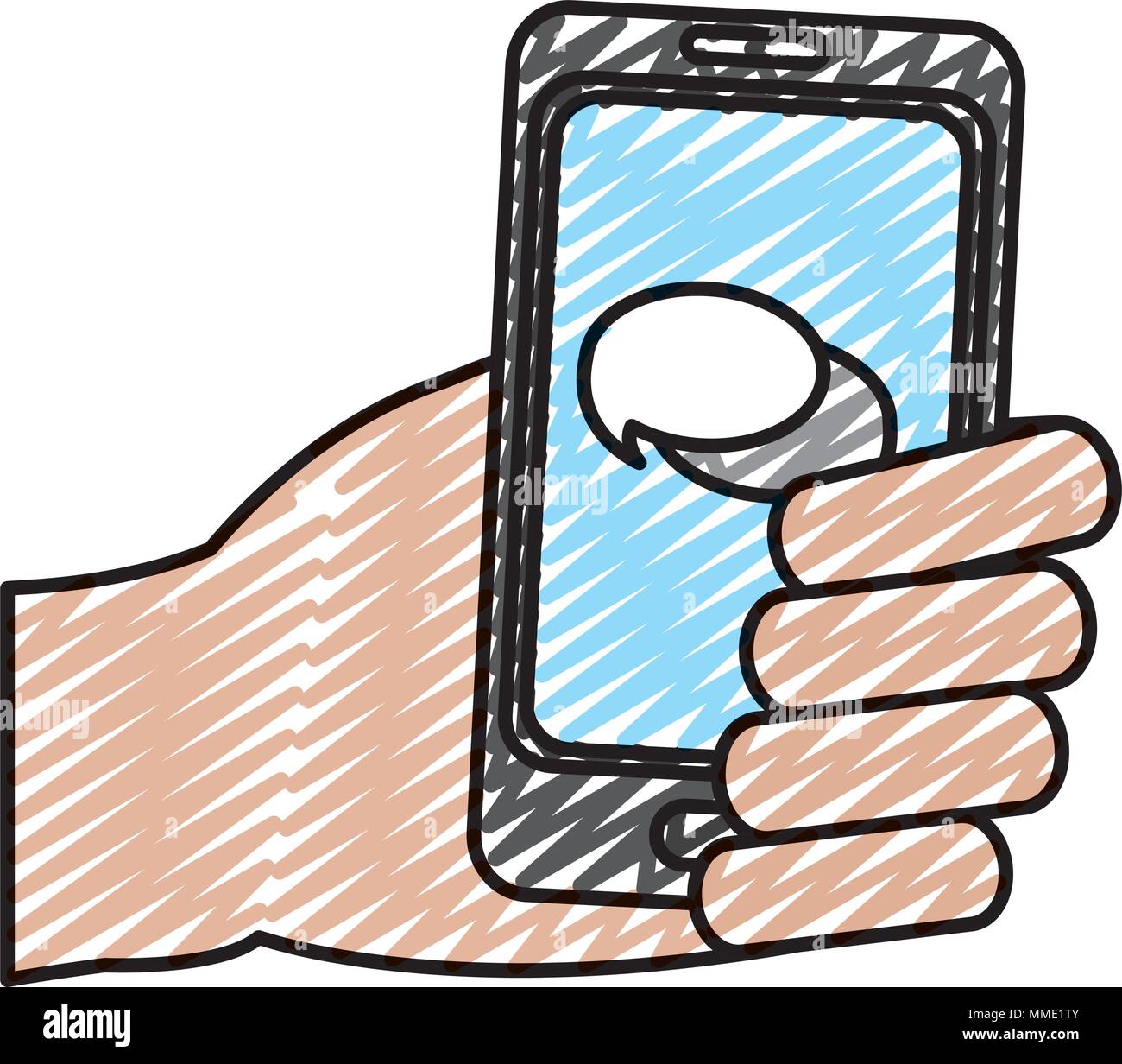 doodle hand with chat bubble inside smartphone technology Stock Vector ...