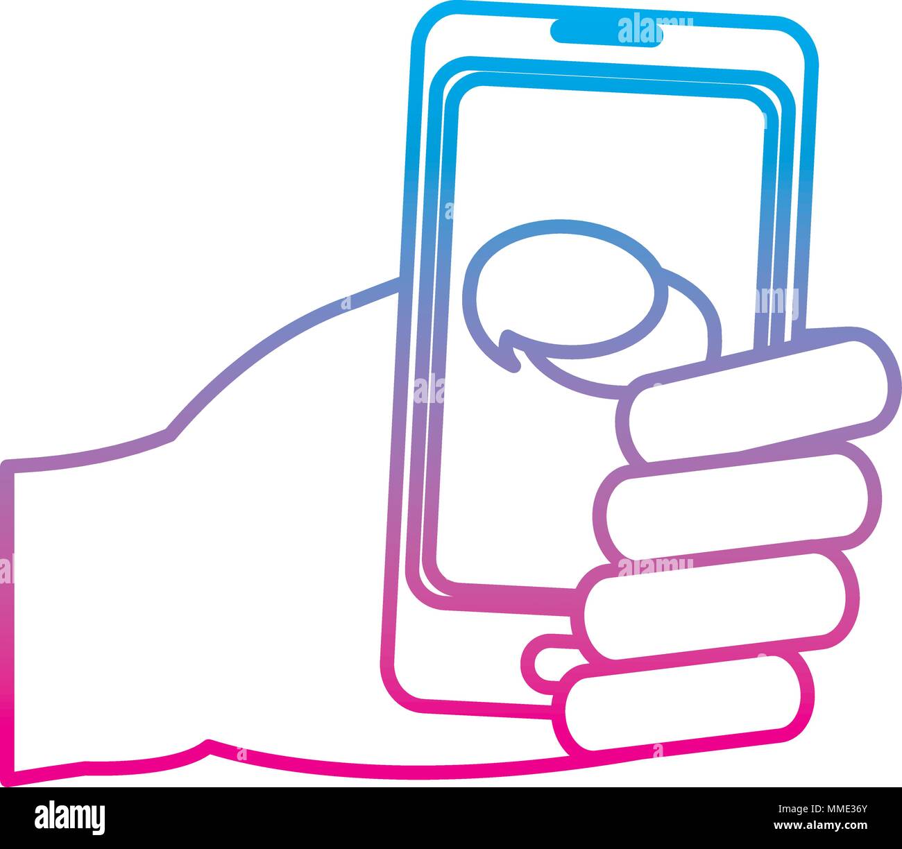 degraded line hand with chat bubble inside smartphone technology Stock ...