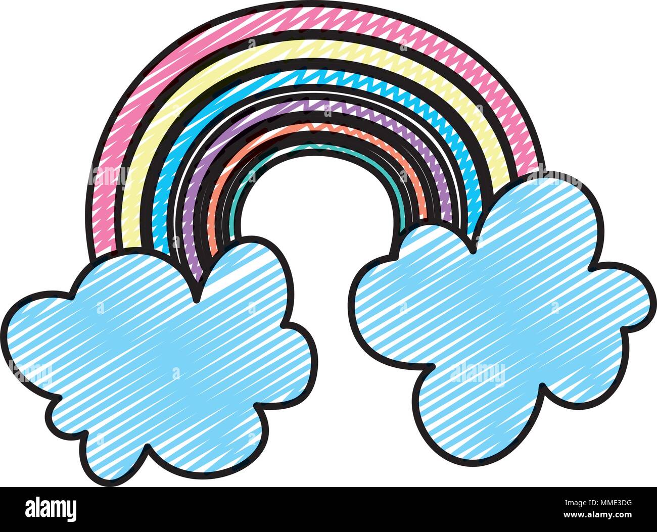 doodle nature bright rainbow in the sky with clouds Stock Vector Image ...