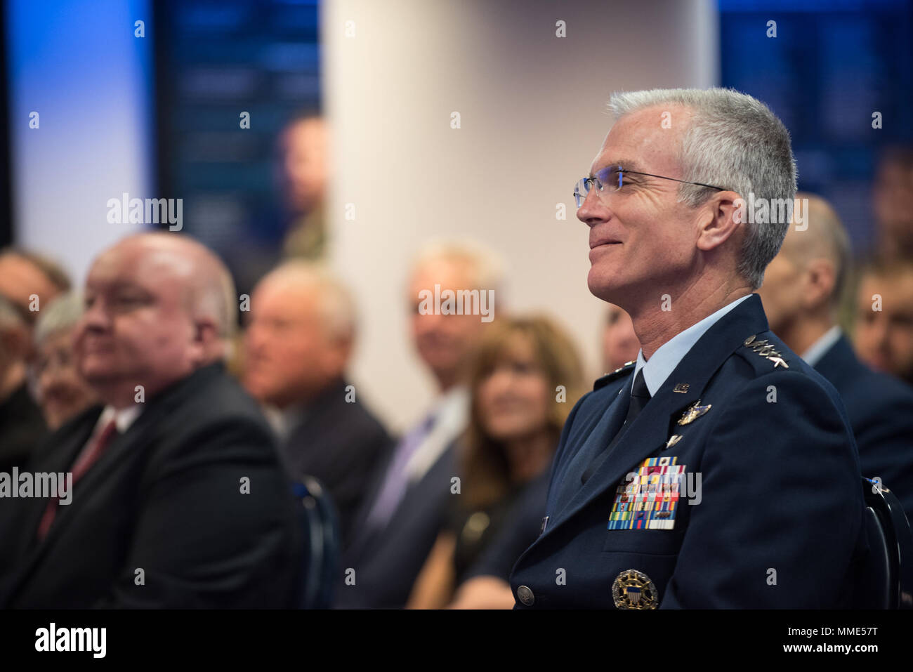 U.S. Air Force Gen. Paul J. Selva, Vice Chairman of the Joint Chiefs of Staff, is introduced during the 2017 Spirit of Hope Awards at the Hall of Heroes in the Pentagon, Oct. 26, 2017. The Spirit of Hope Award is awarded to men and women of the U.S. Armed Forces, entertainers, and other distinguished Americans and organizations whose patriotism and service reflect that of Mr. Bob Hope. The recipients selflessly contributed an extraordinary amount of time, talent, or resources to significantly enhance the quality of life or service members and their families serving around the world. (DoD Photo Stock Photo
