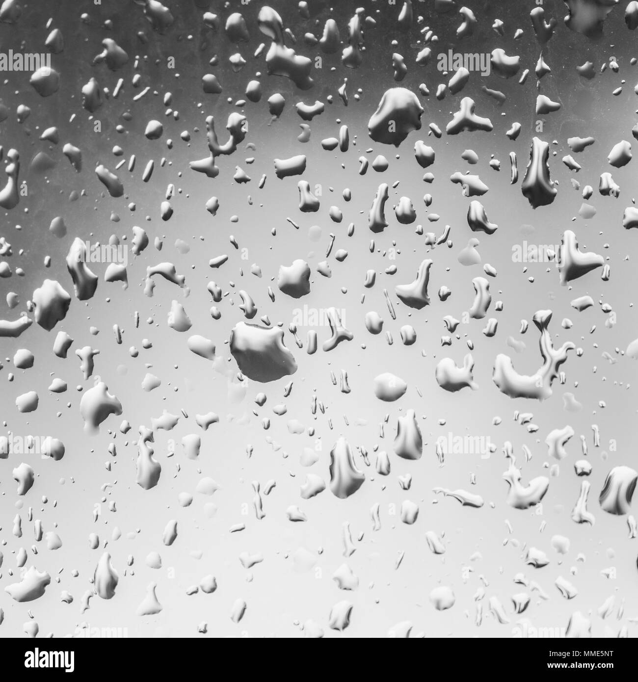 A macro shot of raindrops on a window. Stock Photo