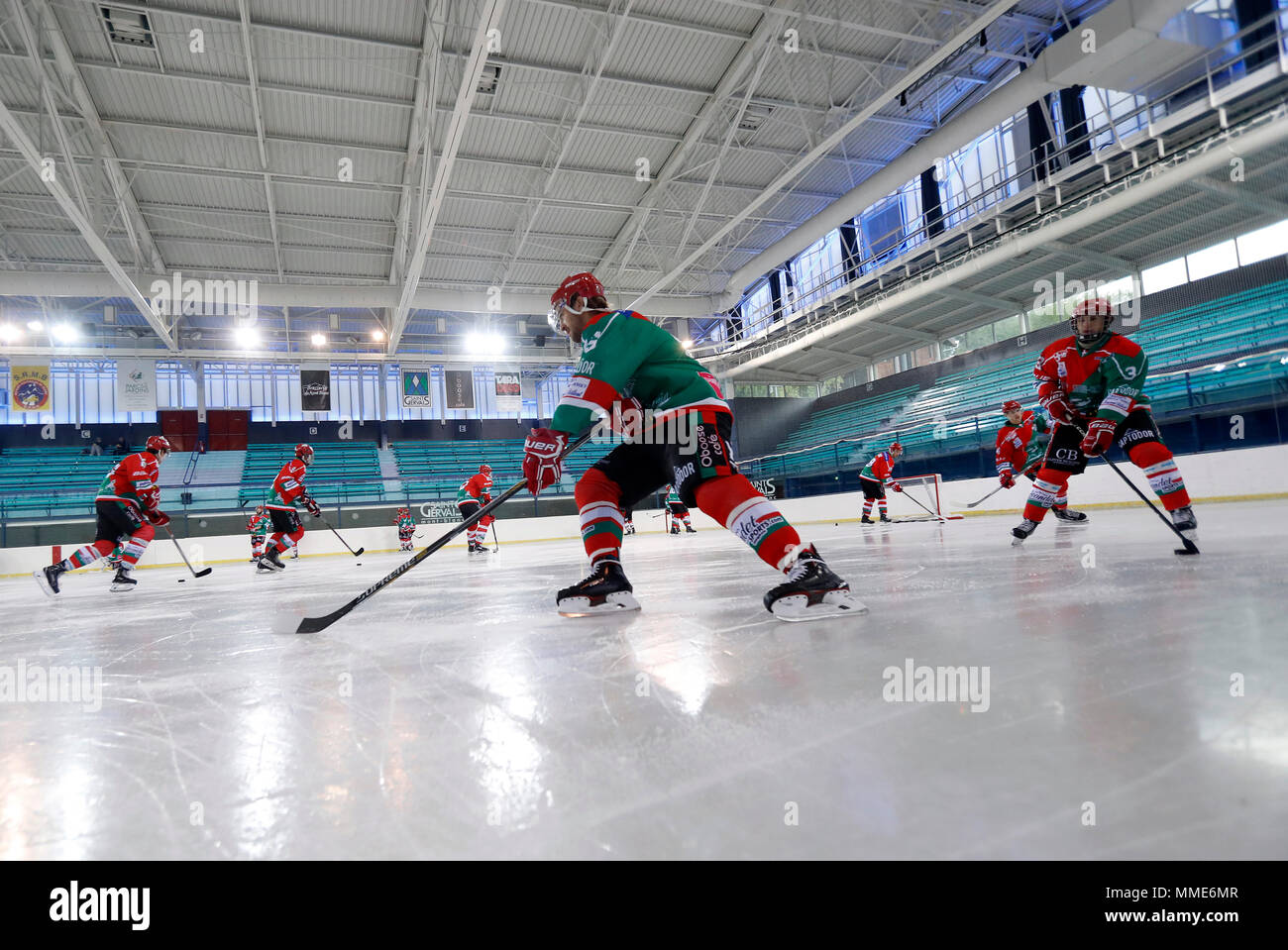 Ice Hockey match. Hockey team. HC Mont-Blanc. Stock Photo