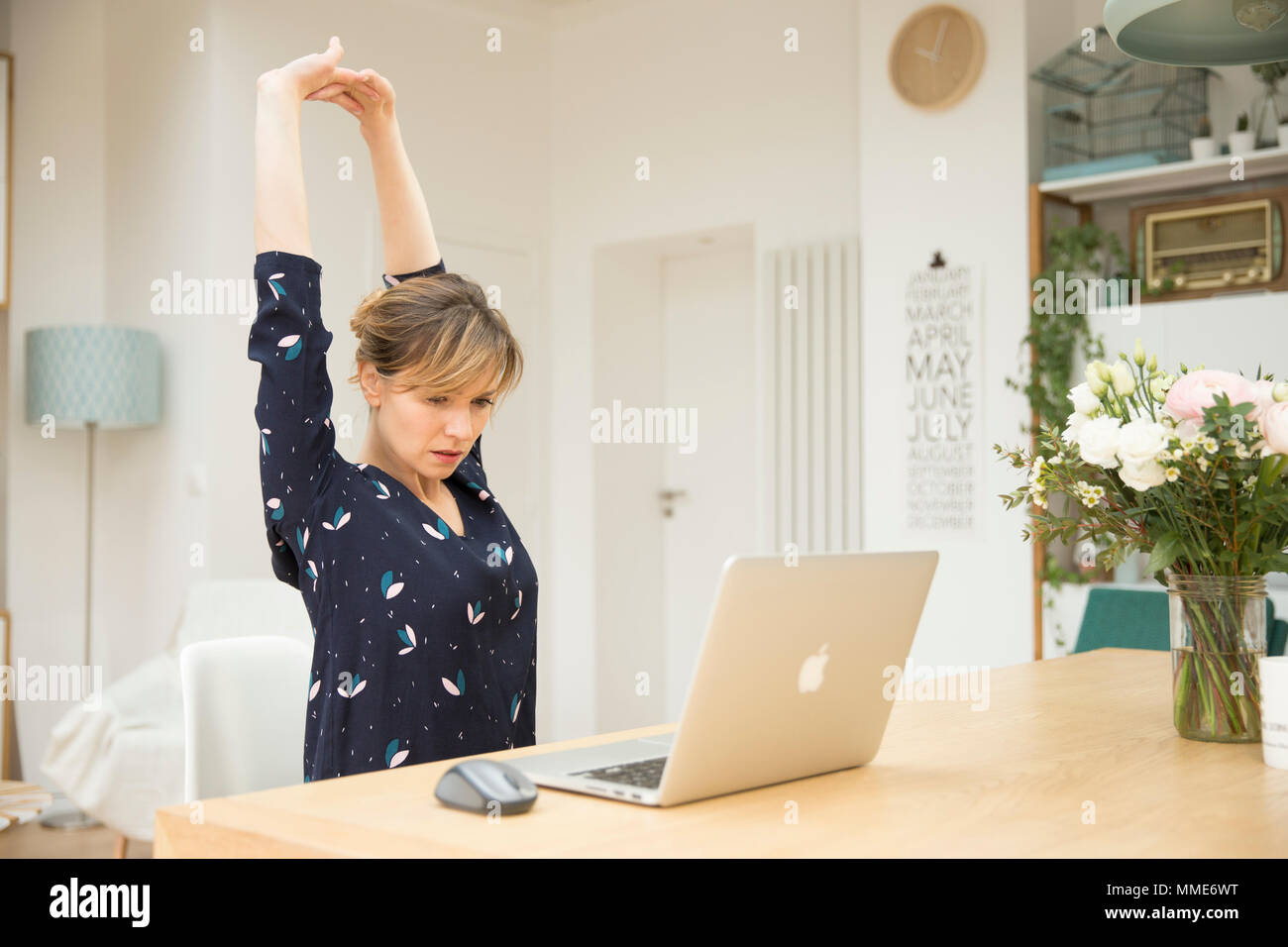 WOMAN STRETCHING Stock Photo