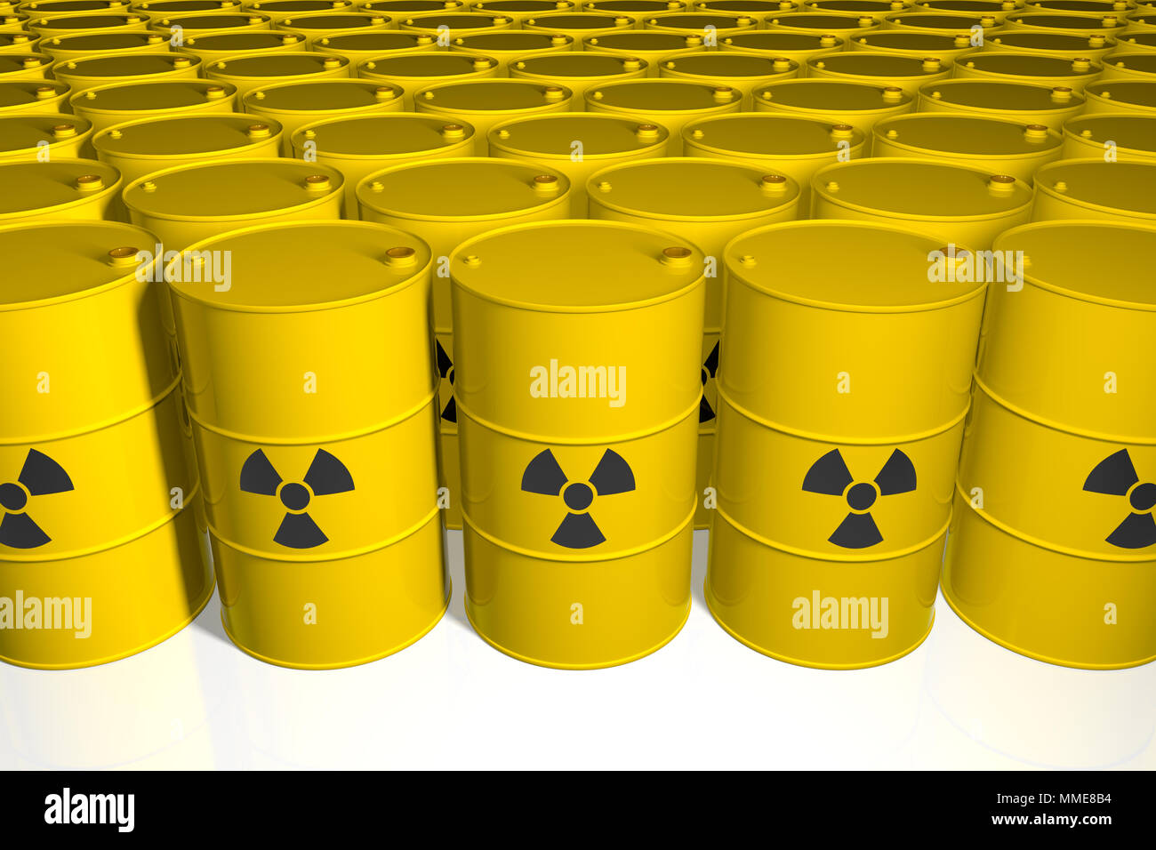 Barrels with radioactive waste. 3D render. Stock Photo