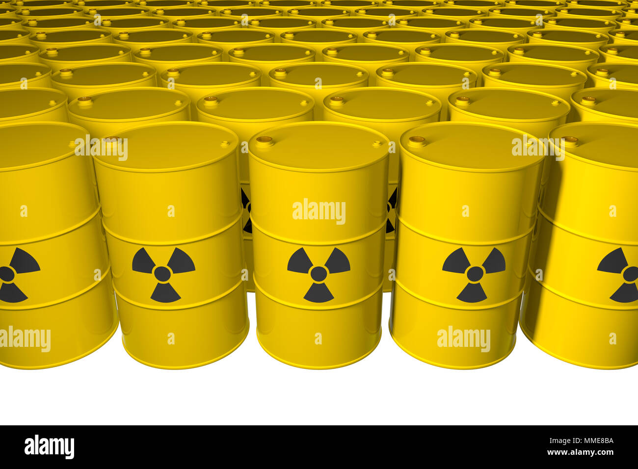 Barrels with radioactive waste. Isolated. 3D render. Stock Photo
