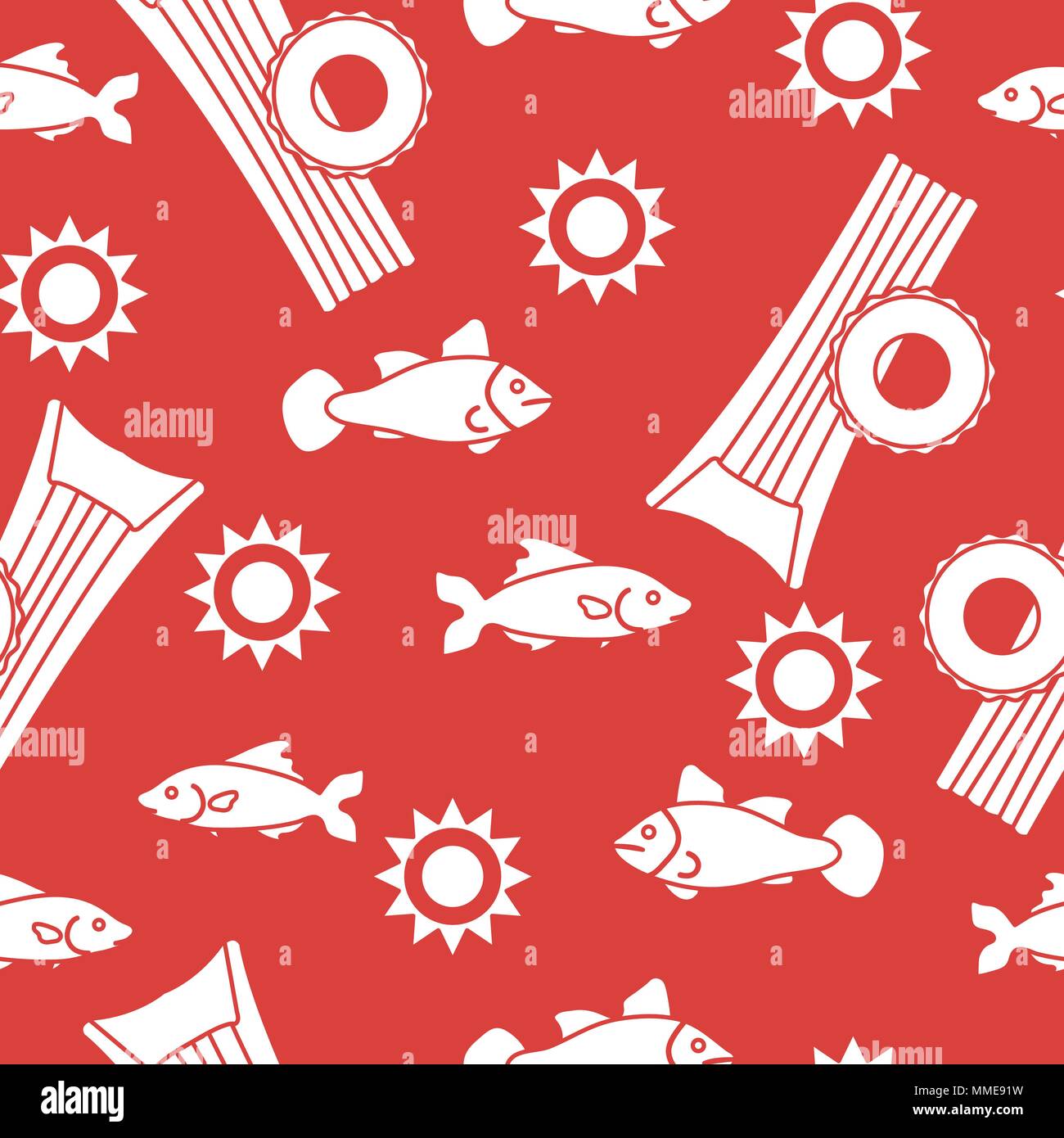 Seamless pattern with inflatable mattress, inflatable circle. Summer leisure. Stock Vector