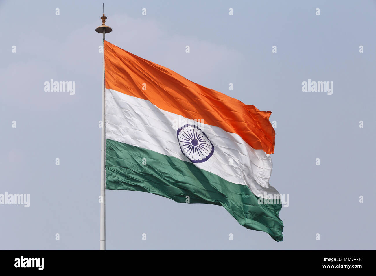 state flag of India on flagpole at Connaught Place in Delhi Stock Photo