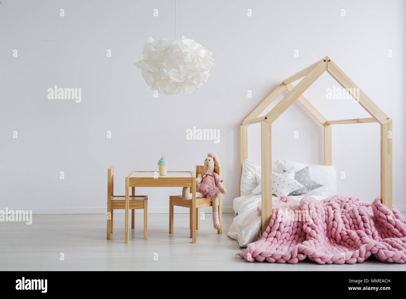 Simple But Cute Wooden Furniture For Girl S Room Stock Photo