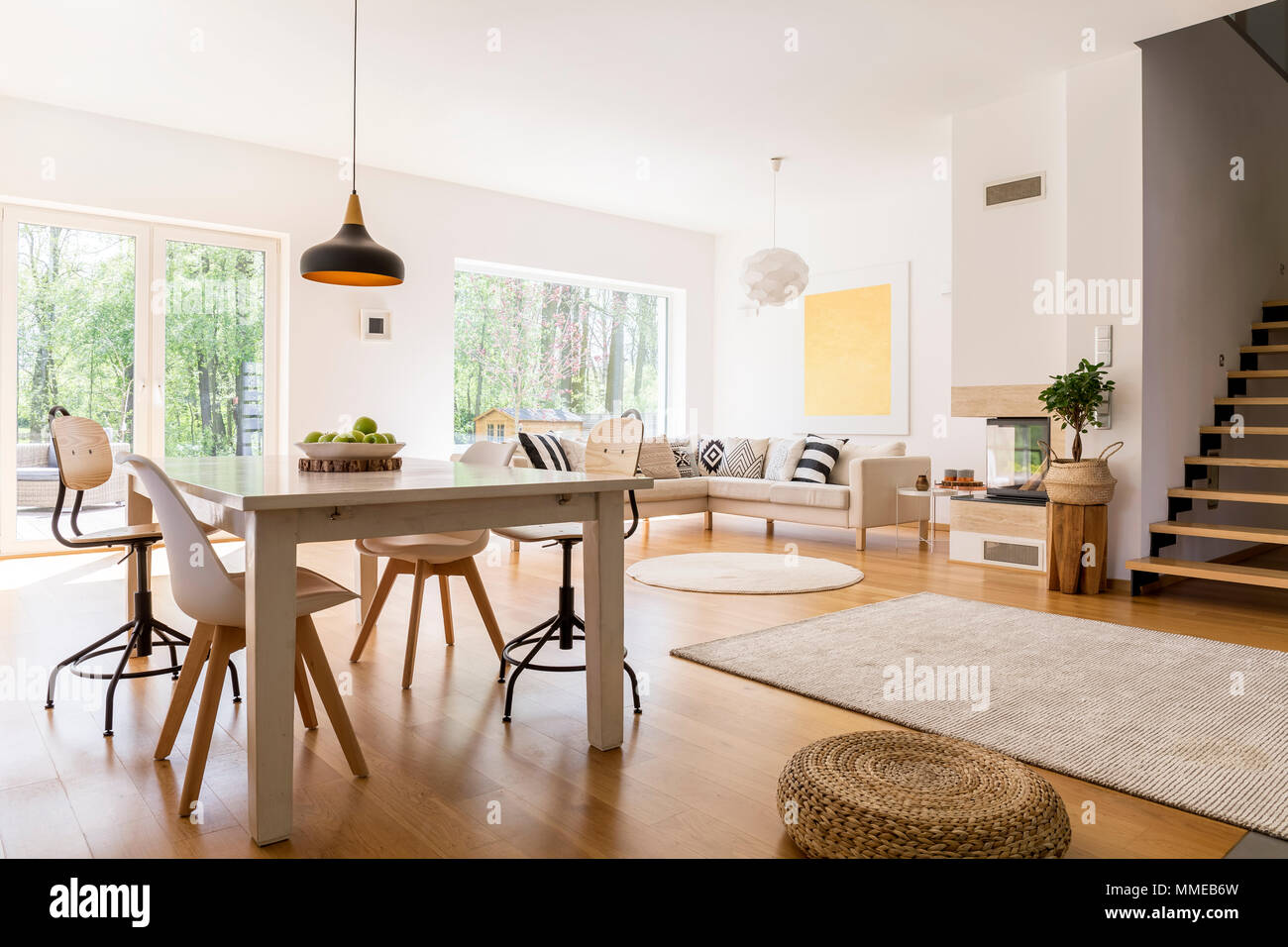 wooden dining table in living room