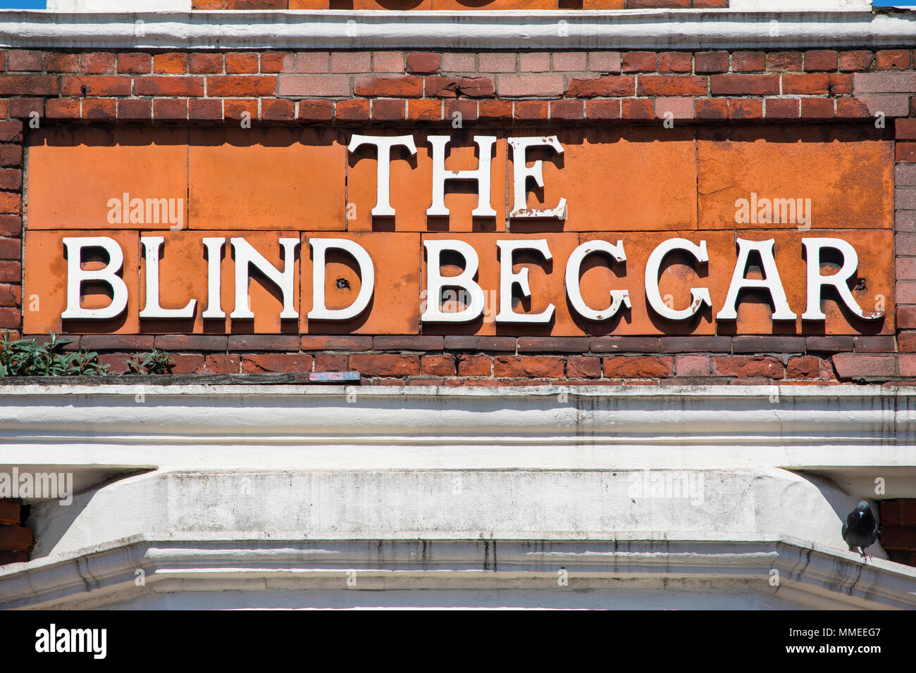 LONDON, UK - APRIL 19TH 2018: The original lettering on the exterior of The Blind Beggar public house on Whitechapel Road in London, on 18th April 201 Stock Photo