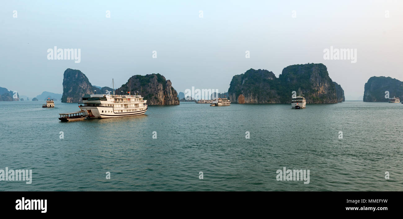 Halong Bay in Vietnam is Unesco World Heritage Site and most visited place near Hanoi. Stock Photo