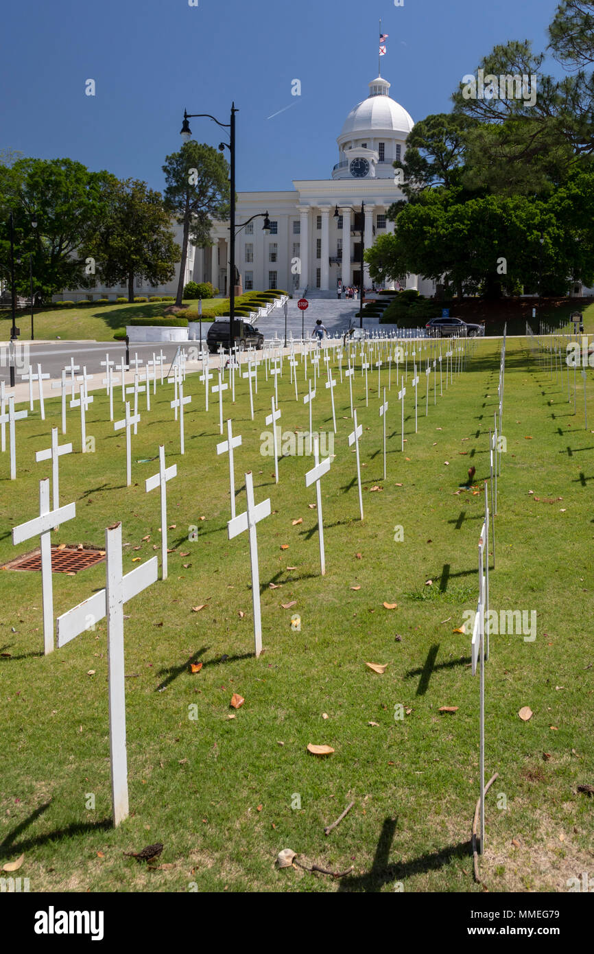 Montgomery, Alabama Crosses near the Alabama state capitol remember victims of homicide. The