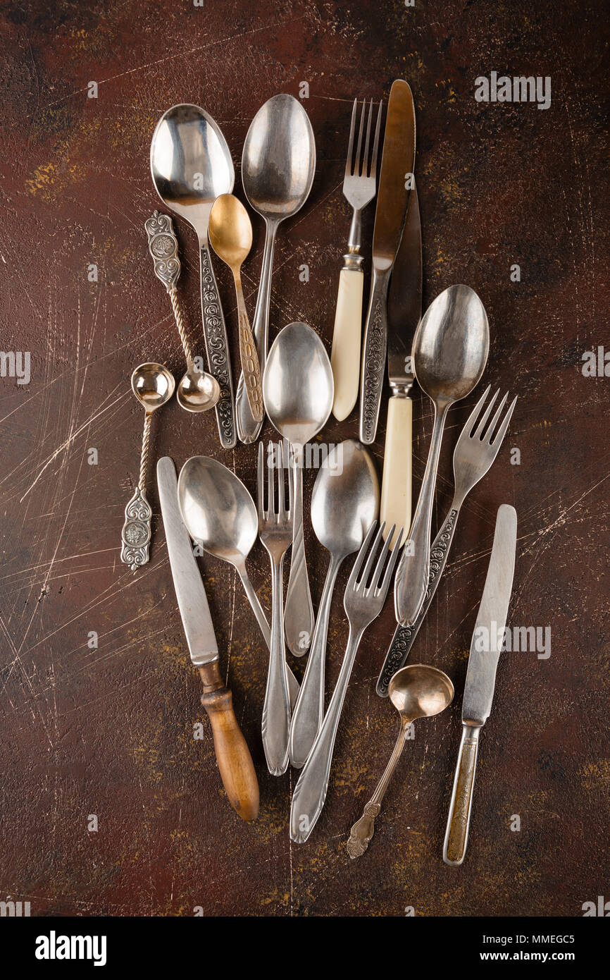 Metal kitchen utensils forks, spoons of knives Stock Photo Alamy