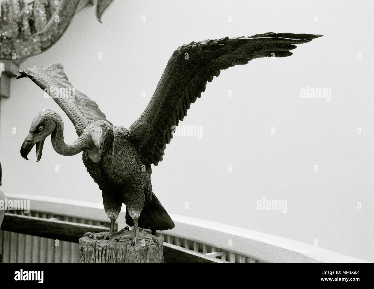 Vulture art at a Buddhist shrine at the Wat Saket Golden Mount Temple in Bangkok in Thailand in Southeast Asia Far East. Mountain Travel B&W Stock Photo