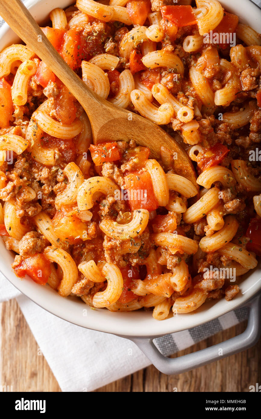 American goulash made from pasta with tomatoes, spices and ground beef