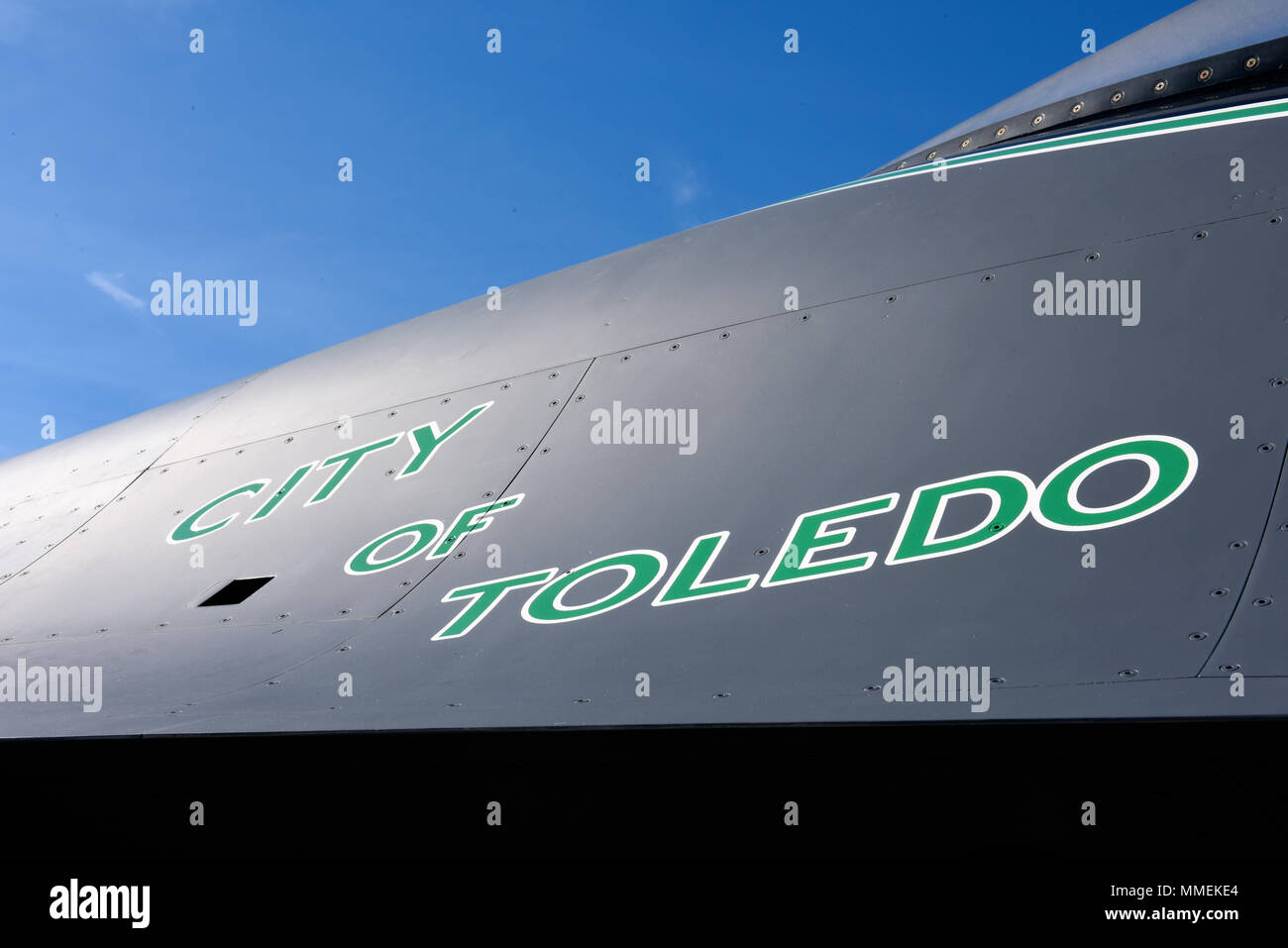 The 180th Fighter Wing heritage jet sits on the flight line at Toledo