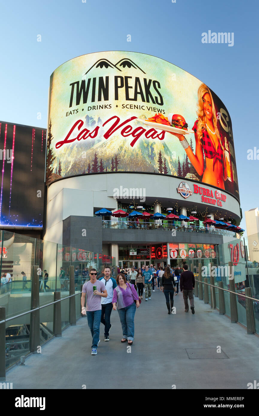 Visitors walking on a pedestrian brige overpassing the Strip in Las Vegas, Nevada. Stock Photo