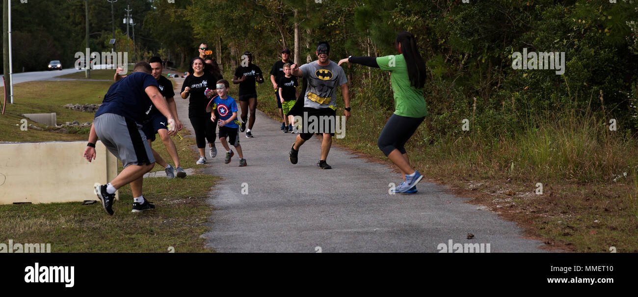 The Single Marine Program held its second annual Zombie Run October 21 at  Marine Corps Air Station New River. Runners ran the 5K course with caution  tape as 'lives' while volunteers dressed