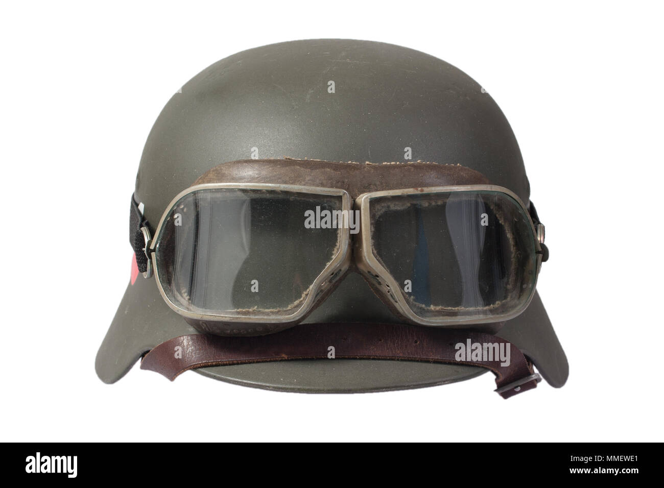 nazi german helmet with protective goggles Stock Photo