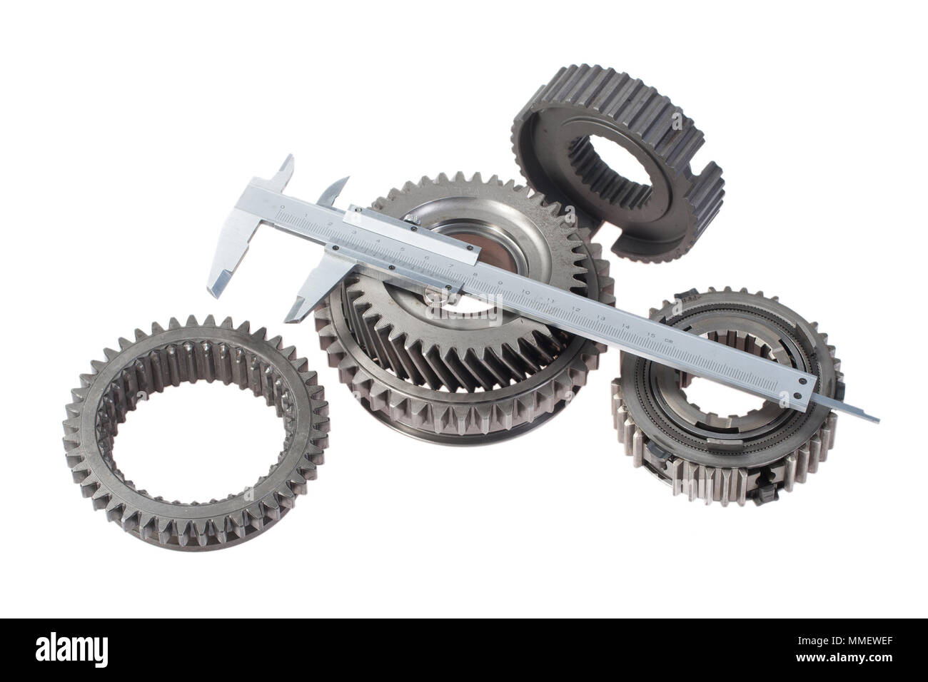 cog wheels with vernier calipers isolated on white background Stock ...