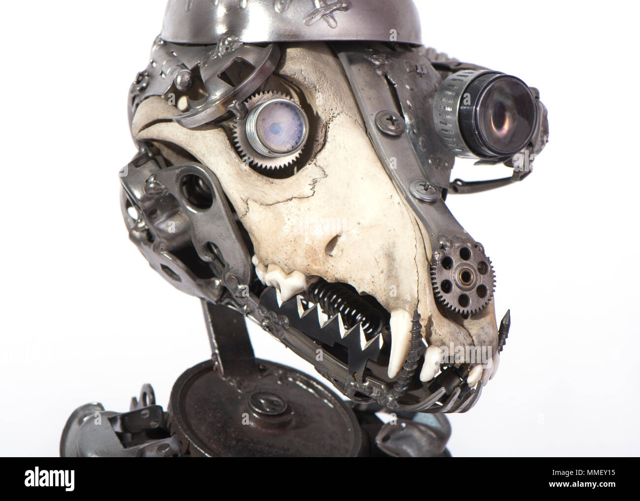 a cyborg in a helmet in style steampunk Stock Photo