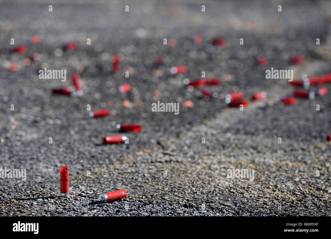 Shells lay scattered at the firing range after the turkey shoot’s skeet shooting event Oct. 26