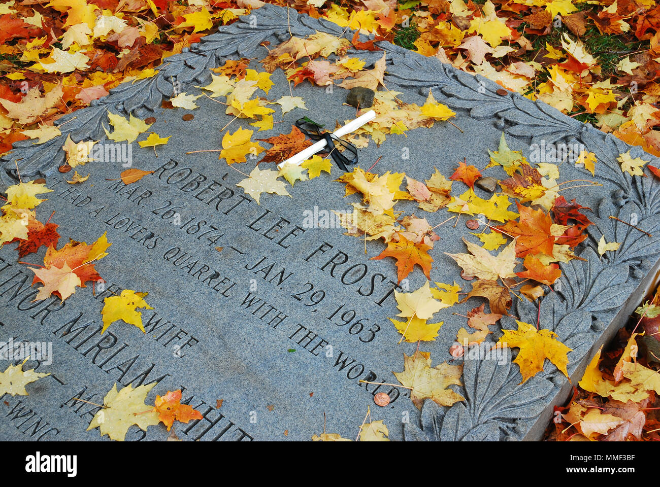 The grave of Robert Frost and his wife Eleanor, in Bennington, Vermont Stock Photo