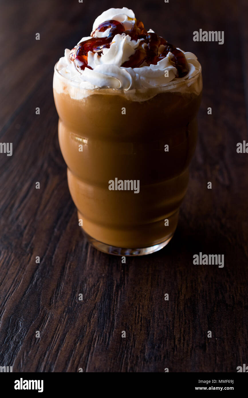 Iced Coffee Caramel Frappe / Frappuccino with Whipped Cream and Caramel