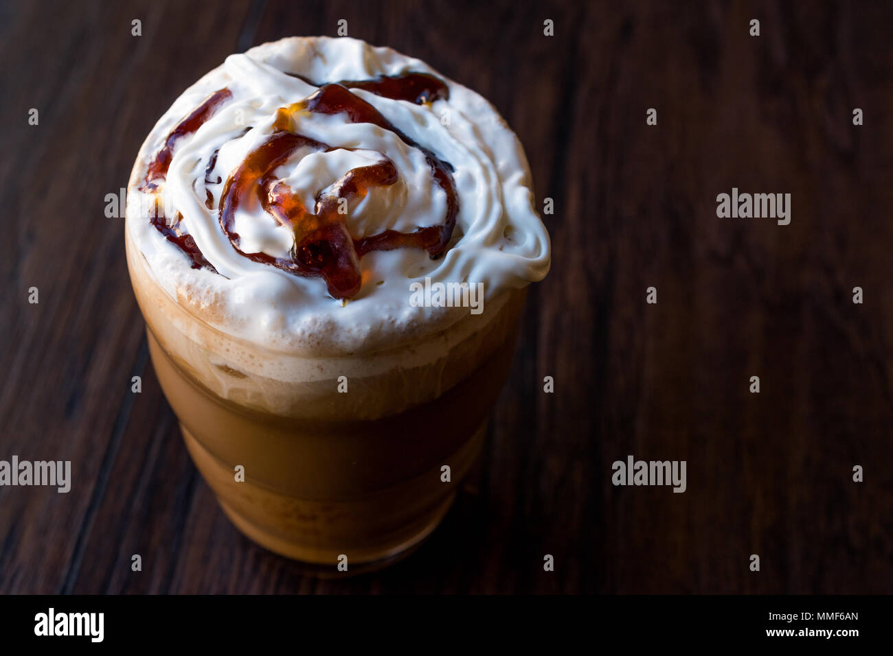 Iced Coffee Caramel Frappe / Frappuccino with Whipped Cream and Caramel