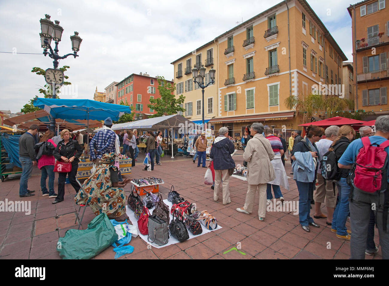 People at market, place Cours Saleya, Nice, Côte d’Azur, Alpes-Maritimes, South France, France, Europe Stock Photo