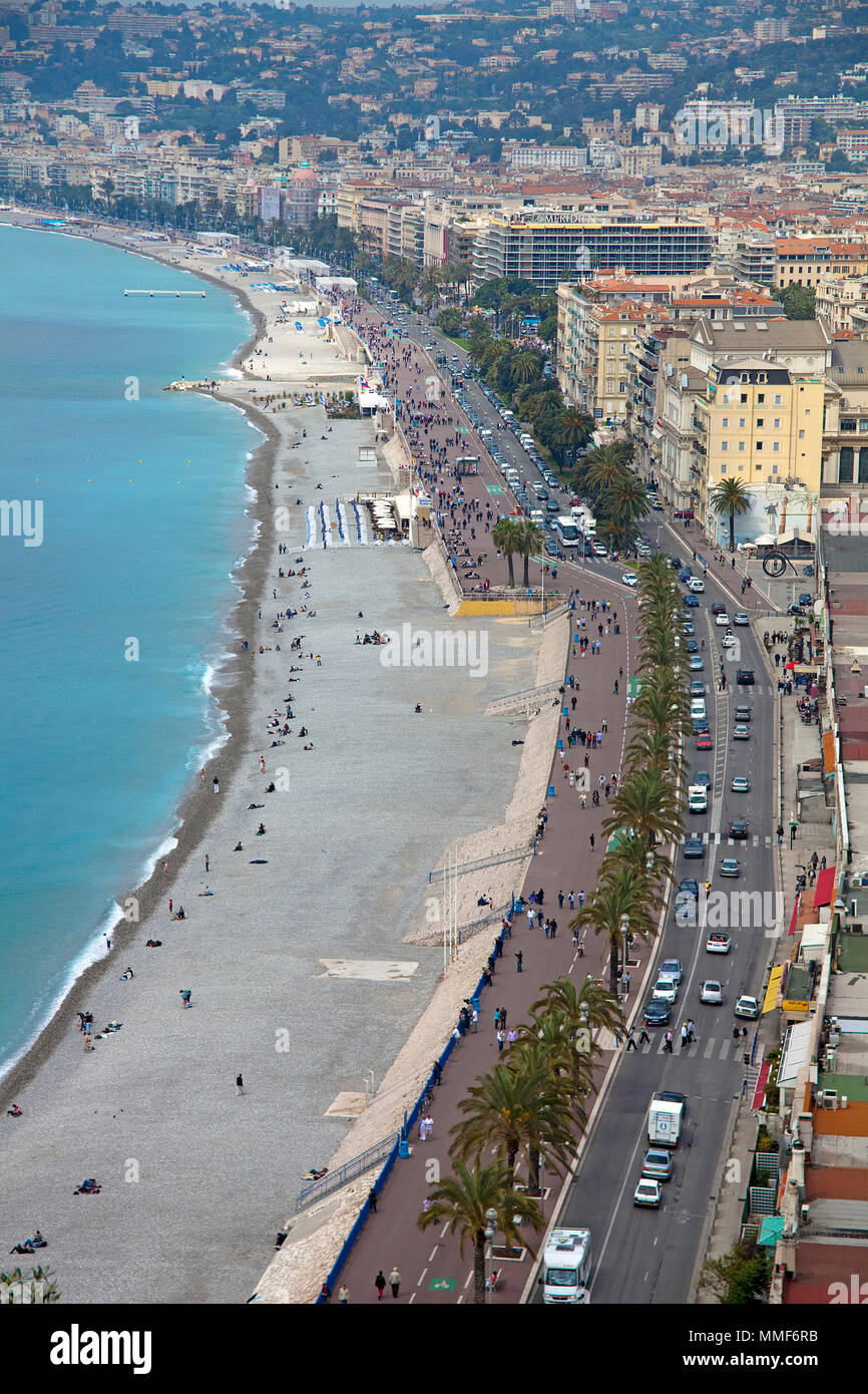 Promenade des Anglais and beach, Nice, Côte d’Azur, Alpes-Maritimes, South France, France, Europe Stock Photo