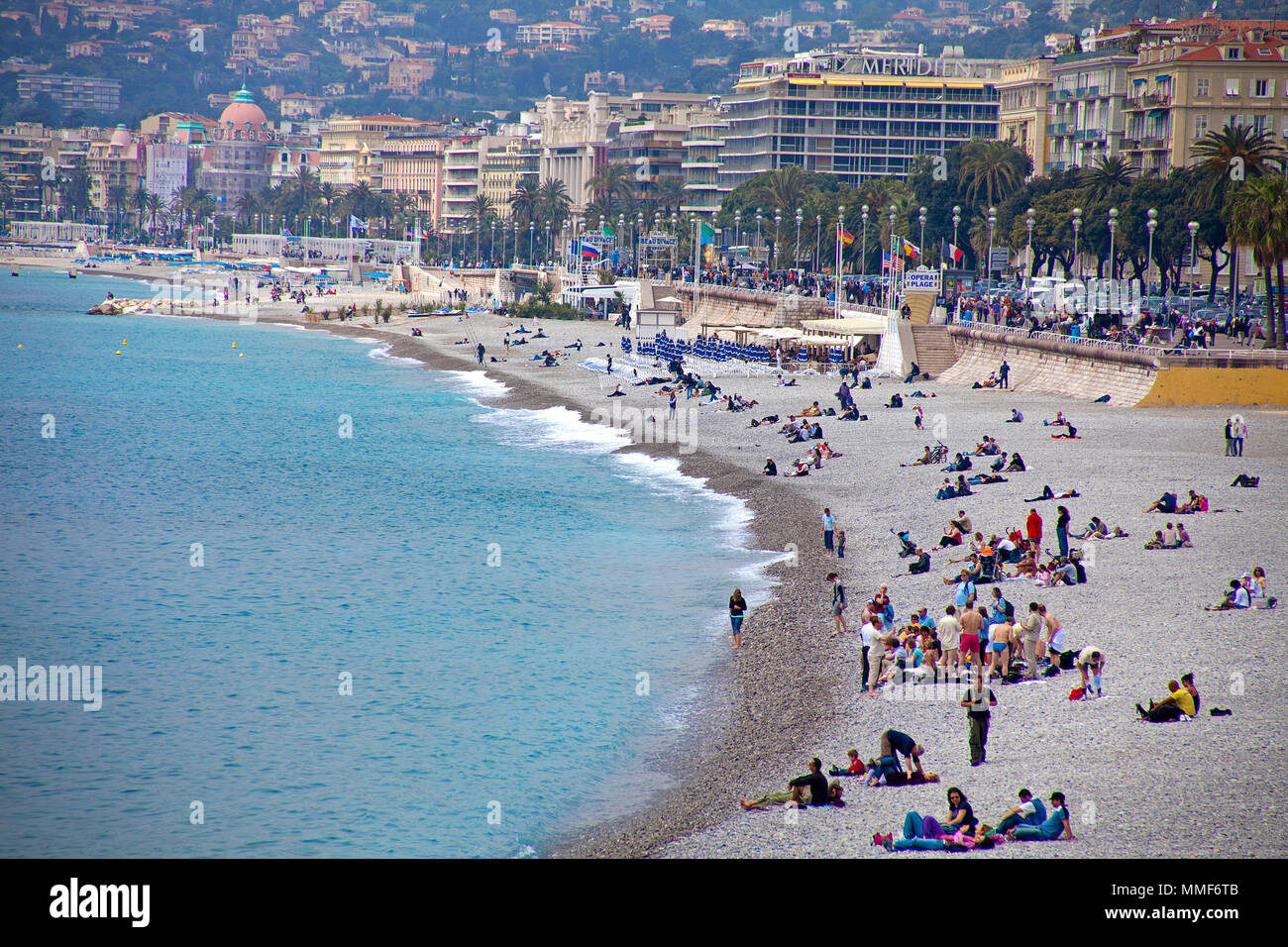 Beach at Promenade des Anglais, Nice, Côte d’Azur, Alpes-Maritimes, South France, France, Europe Stock Photo