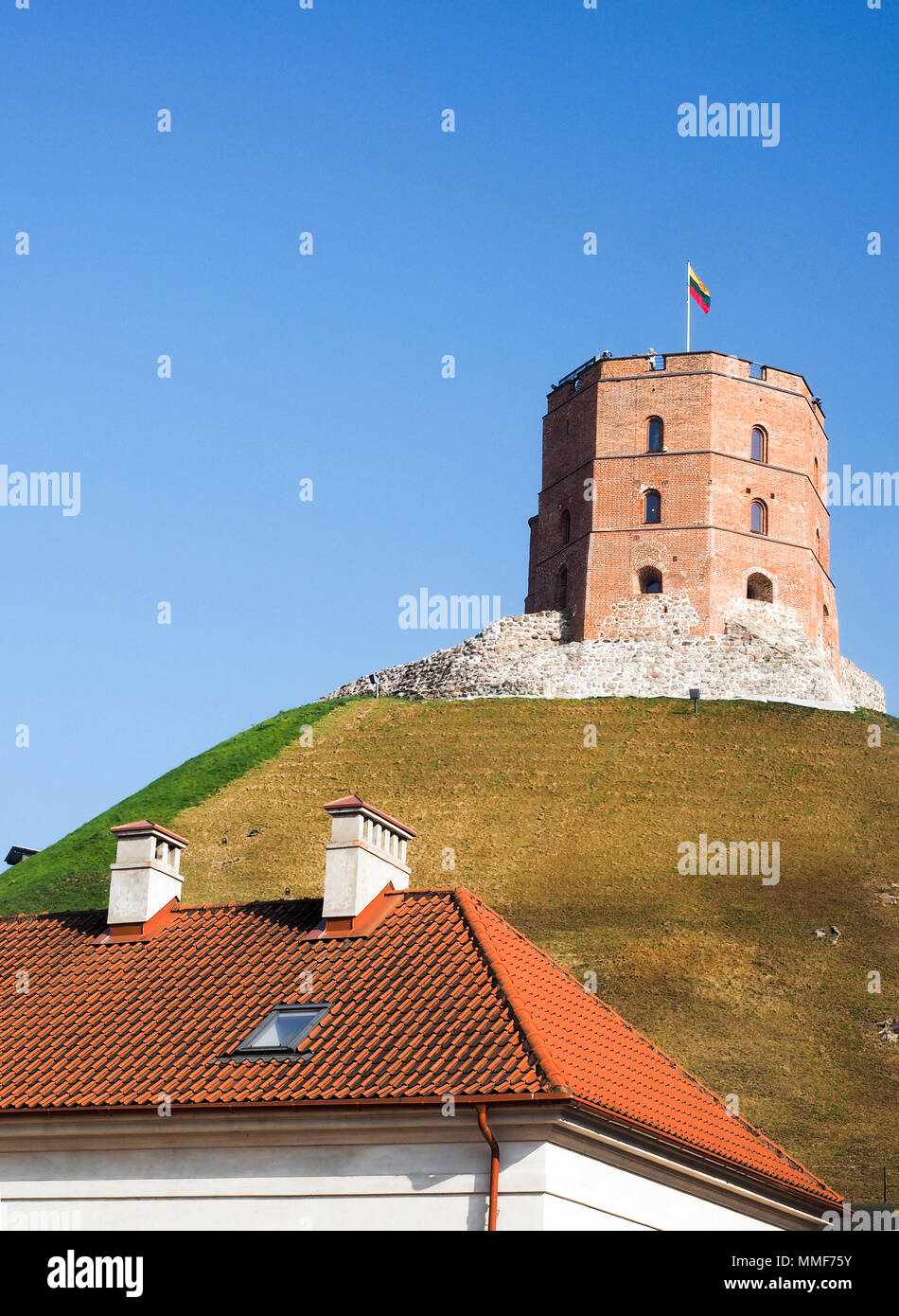 historic Gedimino Fort Tower on Gediminas' Hill in old district Vilnius, Lithuania Stock Photo