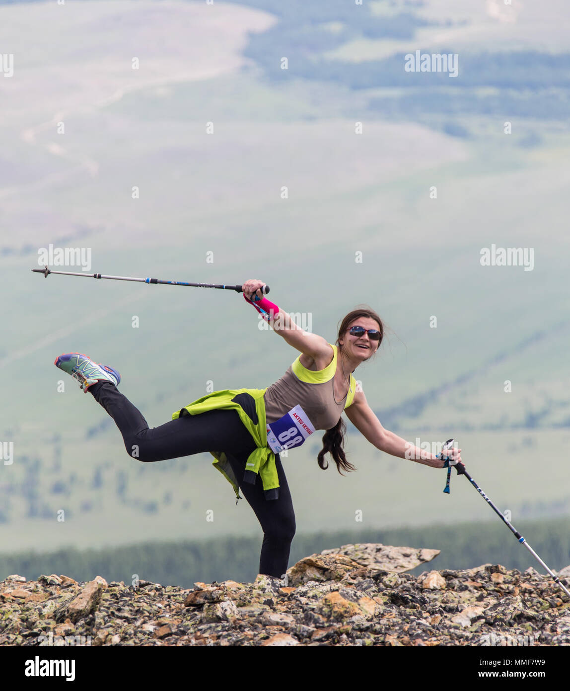 AKTRU,KURDAI,GORNII ALTAI / KAZAKHSTAN - JUNE 10: International Championship in the discipline skyrunning 'Aktru 2016'. Athletes from different countr Stock Photo