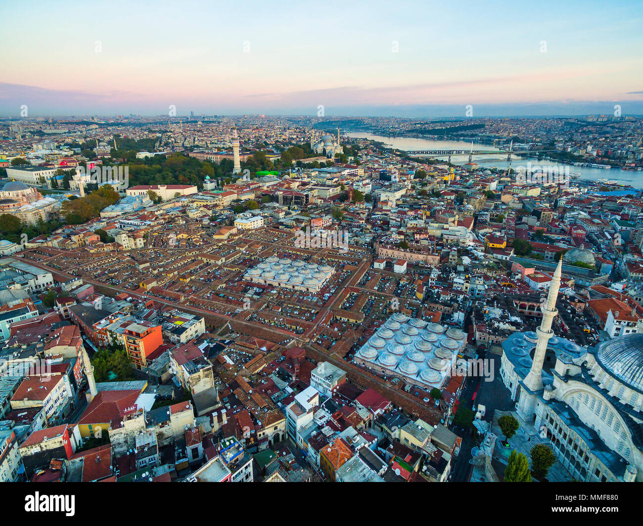 Panorama of Istanbul from a bird's eye view is shot by a droning Stock ...