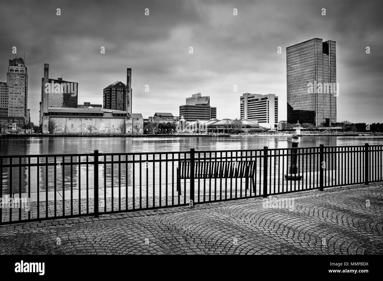 A panoramic view of downtown Toledo Ohio's skyline from across the