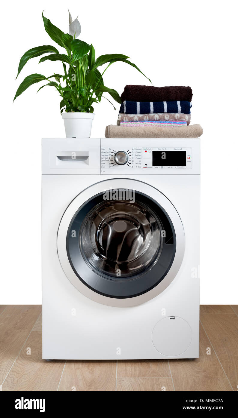Modern washing machine, isolated on white bakcground. Stock Photo