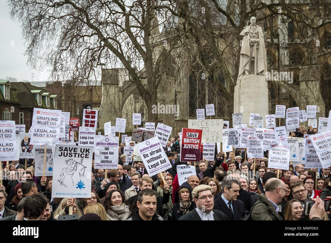 Barristers and solicitors protest in a second mass walkout over cuts to legal aid. Westminster, UK Stock Photo