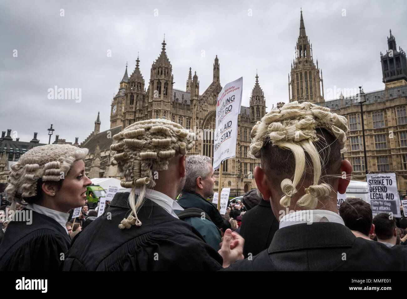 Barristers and solicitors protest in a second mass walkout over cuts to legal aid. Westminster, UK Stock Photo