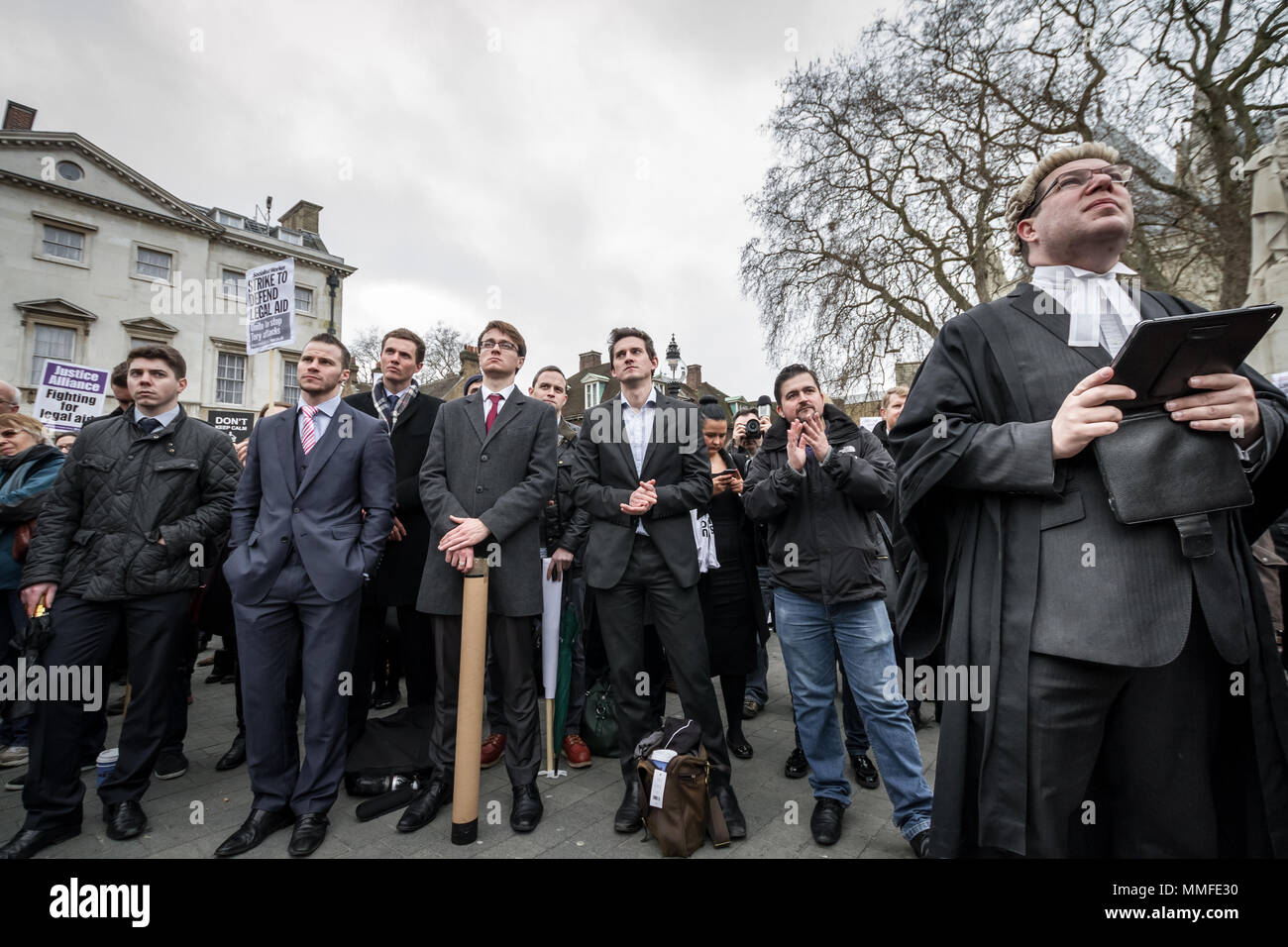 Barristers and solicitors protest in a second mass walkout over cuts to legal aid. Westminster, UK Stock Photo