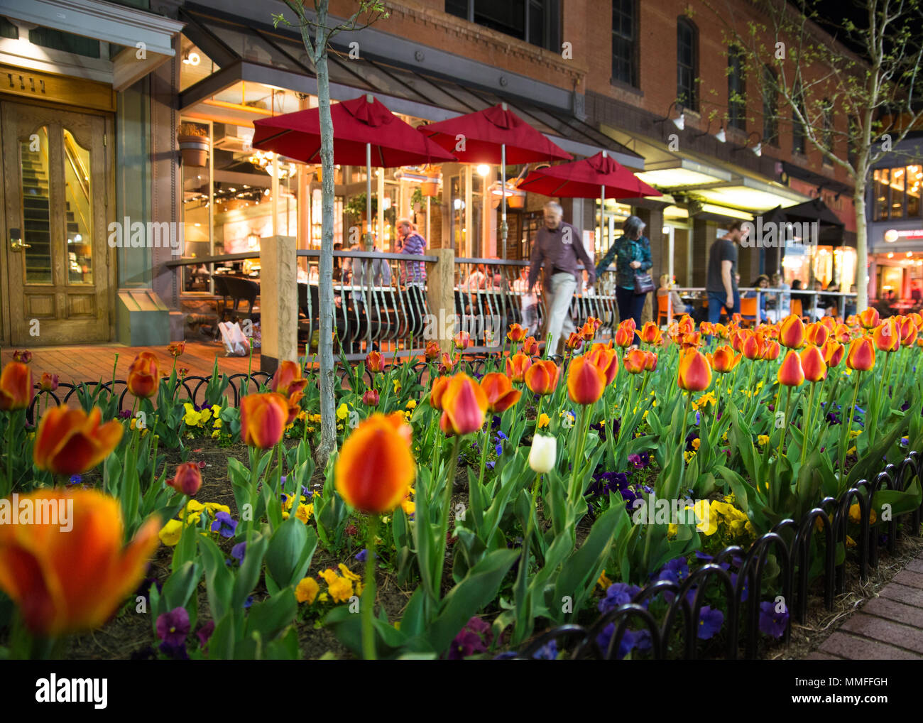 BOULDER, COLORADO APRIL 27, 2018 Night scene along popular Pearl