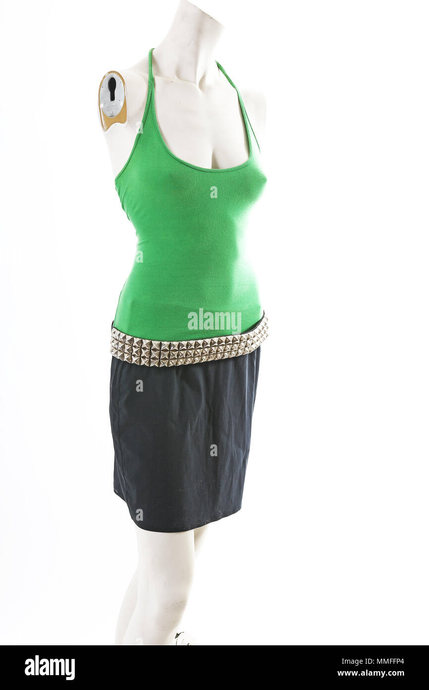 green top black skirt