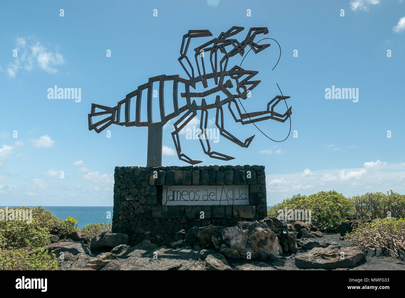 LANZAROTE, SPAIN - MAY 1, 2018: Crab sculture of Cesar Manrique artist at entrance of Jamos del Agua Stock Photo