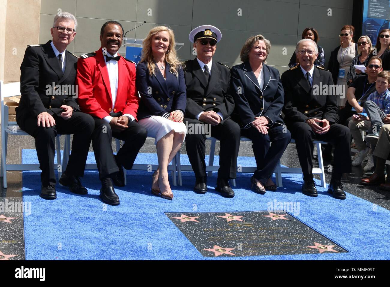 Los Angeles, CA, USA. 10th May, 2018. LOS ANGELES - MAY 10: Fred Grandy, Ted Lange, Jill Whelan, Gavin MacLeod, Lauren Tewes, Bernie Kopell at the Princess Cruises Receive Honorary Star Plaque as Friend of the Hollywood Walk Of Fame at Dolby Theater on May 10, 2018 in Los Angeles, CA at a public appearance for THE LOVE BOAT Original Cast Receive Hollywood Walk of Fame Honorary Star Plaque, Dolby Theatre, Los Angeles, CA May 10, 2018. Credit: Priscilla Grant/Everett Collection/Alamy Live News Stock Photo